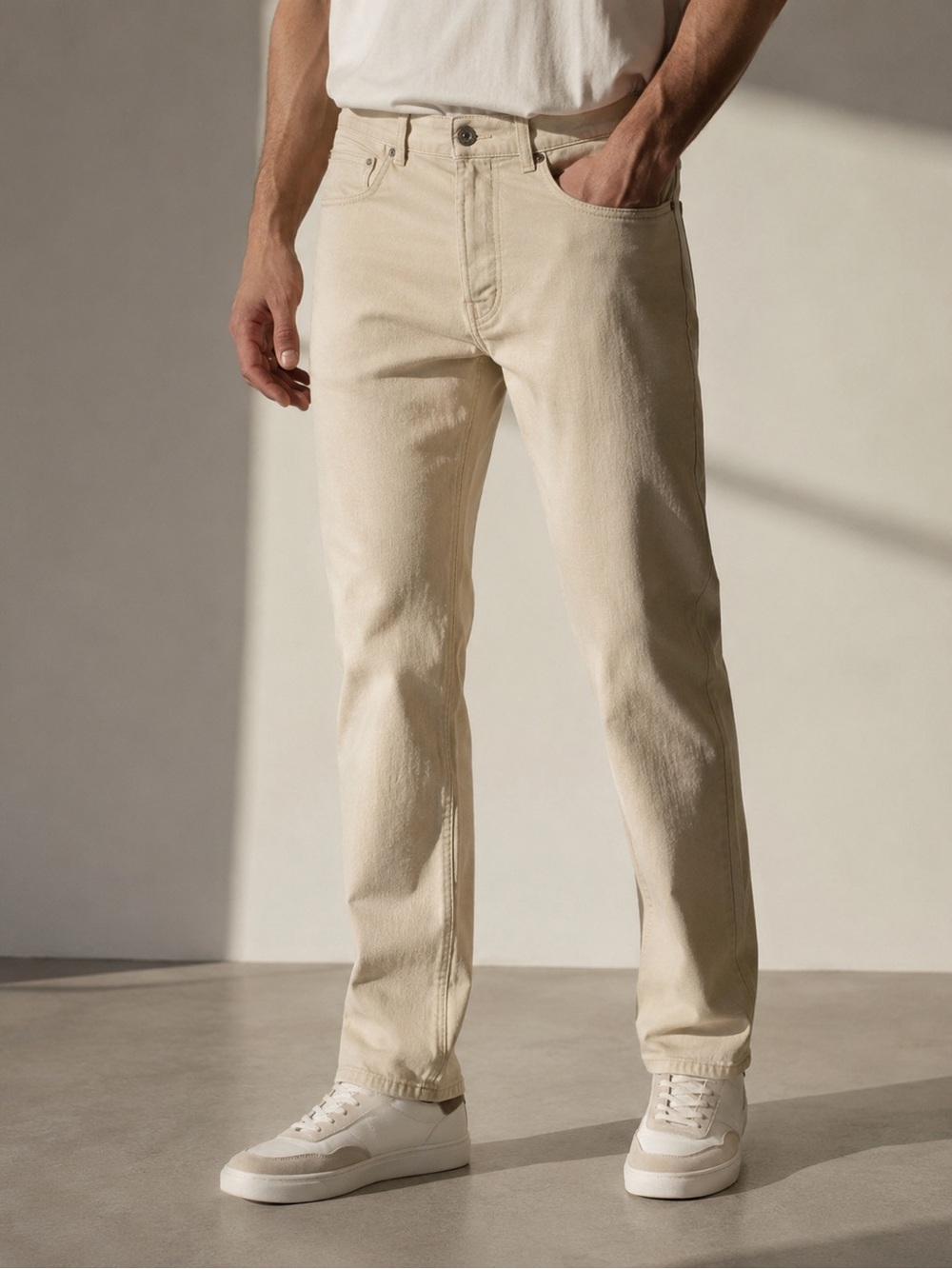 Men's Straight-Leg Jeans in Beige